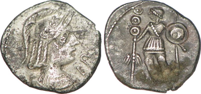 Guerrier arvèrne en una moneda dau 52 abans Jèsus Crist