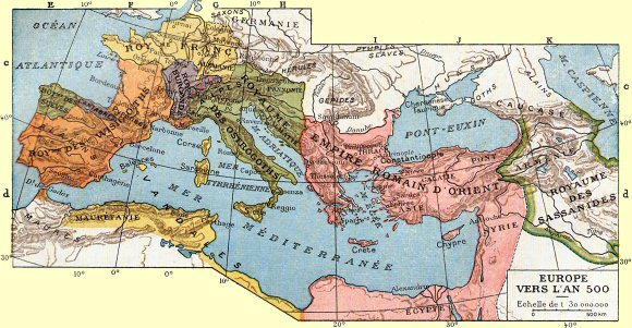 Euròpa e la Mediterranèa vèrs 500: lo Reiaume dei Visigòts es en arange.