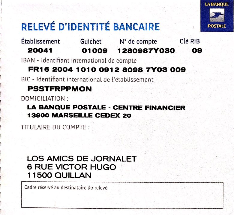 Las informacions bancàrias e postalas dels Amics de Jornalet, pels legeires occitans de l'estat francés